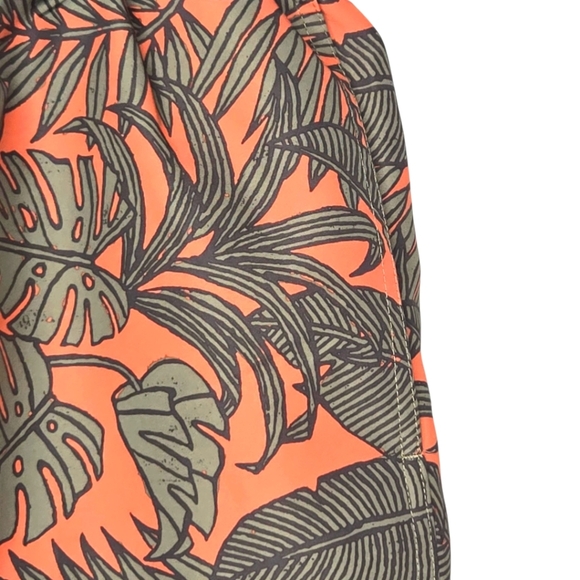 Eddie Bauer Mens 8" Orange Green Tropical Leaf Print Swim Trunks Size Large - Picture 3 of 6